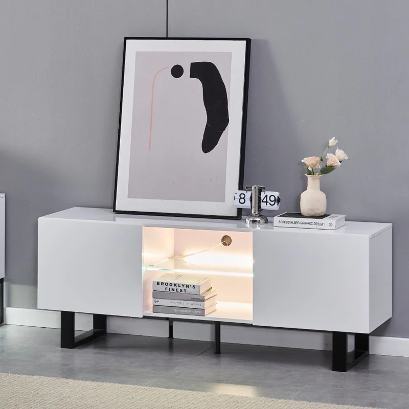 Meuble TV Alya bois laque pied noir
