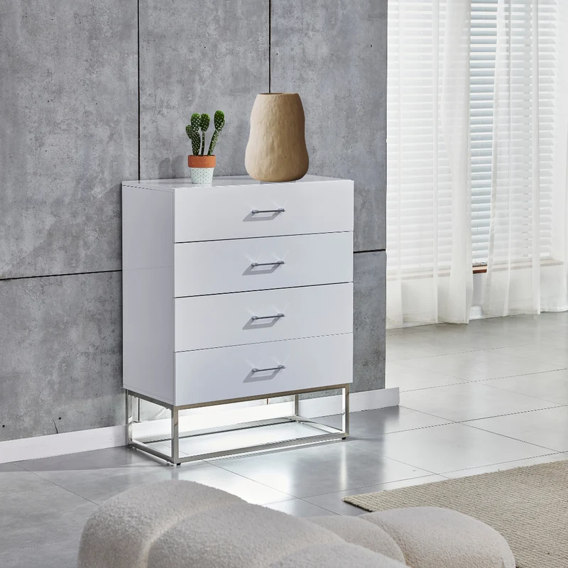 Commode Alya laque Noir pieds chrome