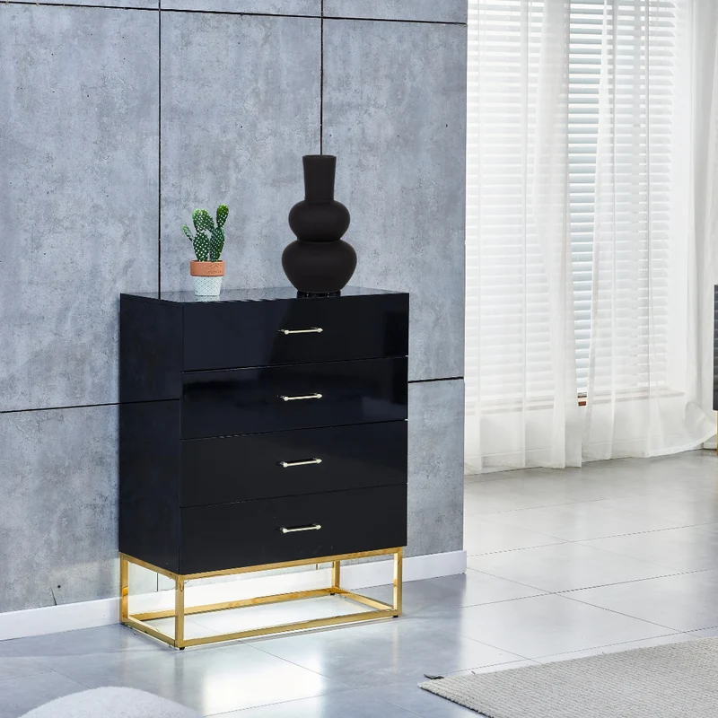 Commode Alya laque Noir pieds dore