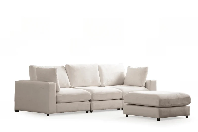 Canapé d'angle Julia Modulable 3+1 Velours Blanc Cassé