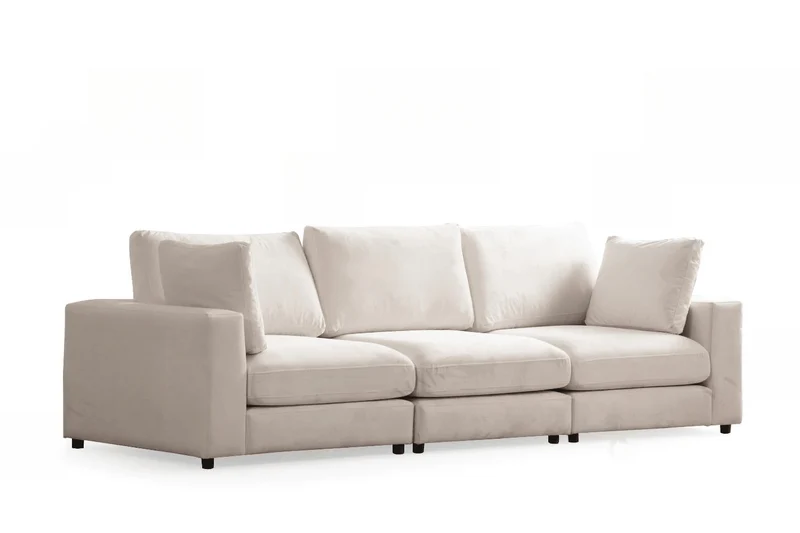 Canapé d'angle Julia Modulable 3+1 Velours Blanc Cassé