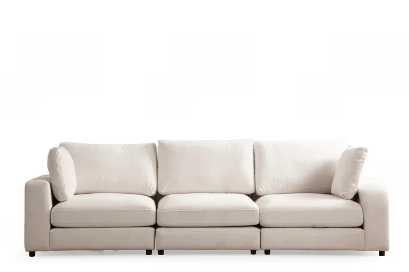 Canapé d'angle Julia Modulable 3+1 Velours Blanc Cassé