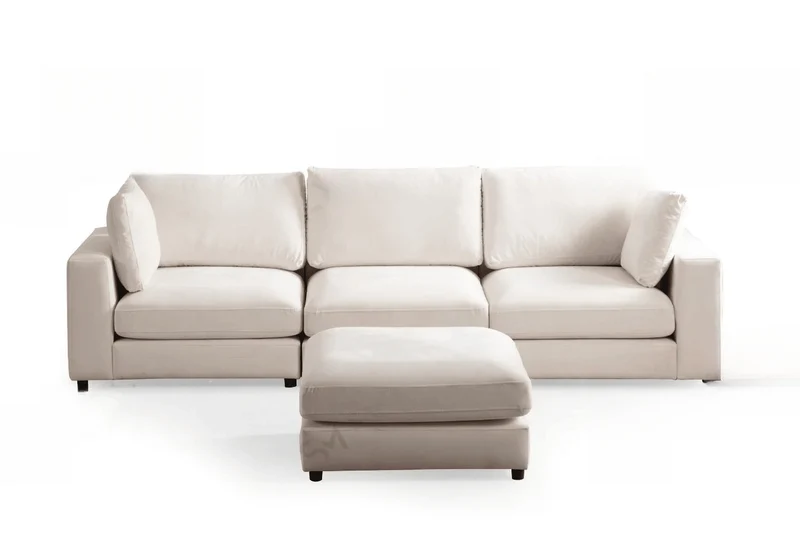 Canapé d'angle Julia Modulable 3+1 Velours Blanc Cassé