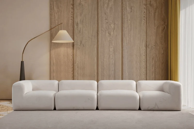 Canapé d'angle Nuage Modulable Velours Blanc Cassé
