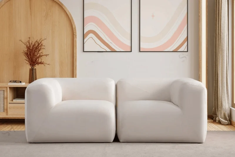 Canapé d'angle Nuage Modulable Velours Blanc Cassé