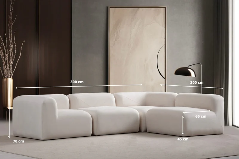 Canapé d'angle Nuage Modulable Velours Blanc Cassé