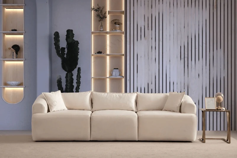 Canapé d'angle Mila Modulable Velours Blanc Cassé