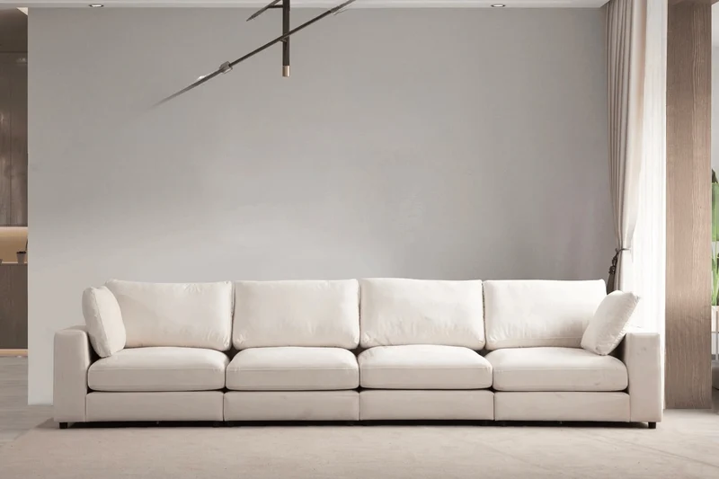 Canapé d'angle Julia Modulable 4+1 Velours Blanc Cassé