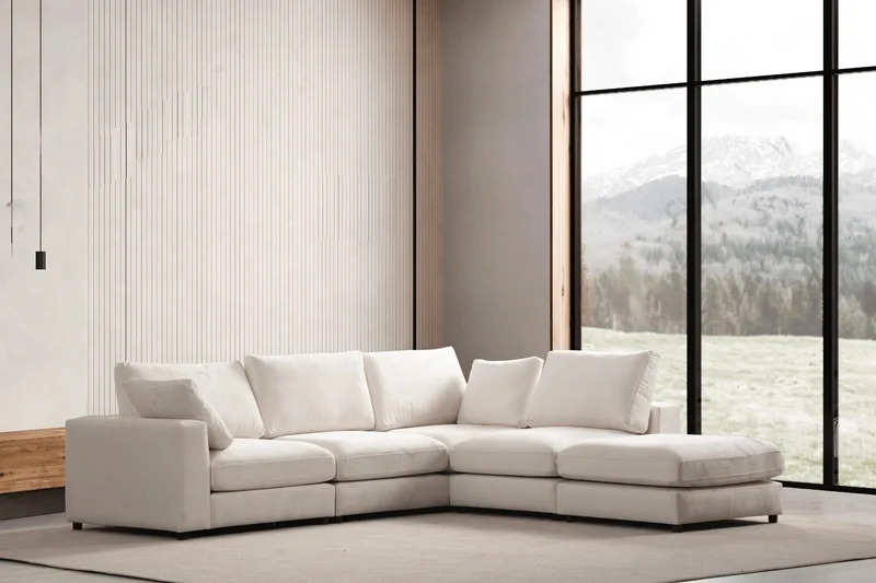 Canapé d'angle Julia Modulable 4+1 Velours Blanc Cassé