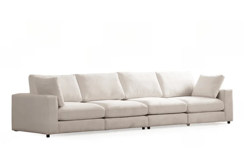 Canapé d'angle Julia Modulable 4+1 Velours Blanc Cassé