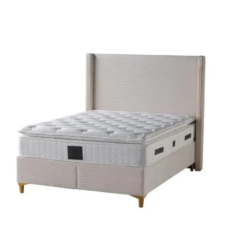 Lit coffre venus velours côtelé beige