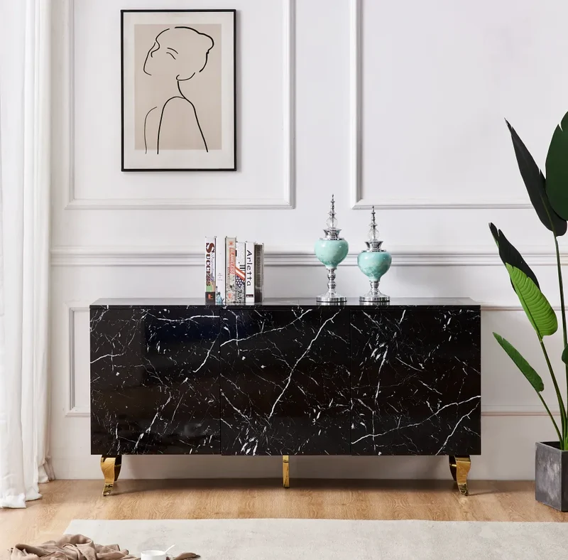 Buffet Baroque Or Marbre Noir 160 cm