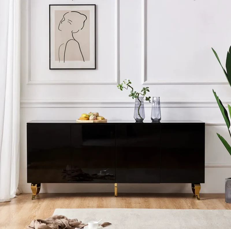 Buffet Baroque Or Laqué Noir 180 cm