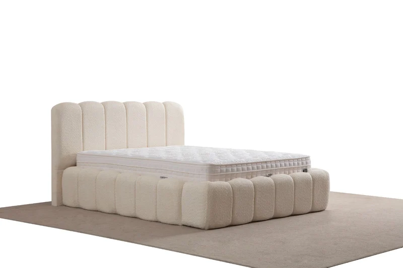 Lit Coffre Alya Blanc Cassé tissu chenille