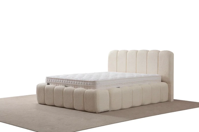 Lit Coffre Alya Blanc Cassé tissu chenille