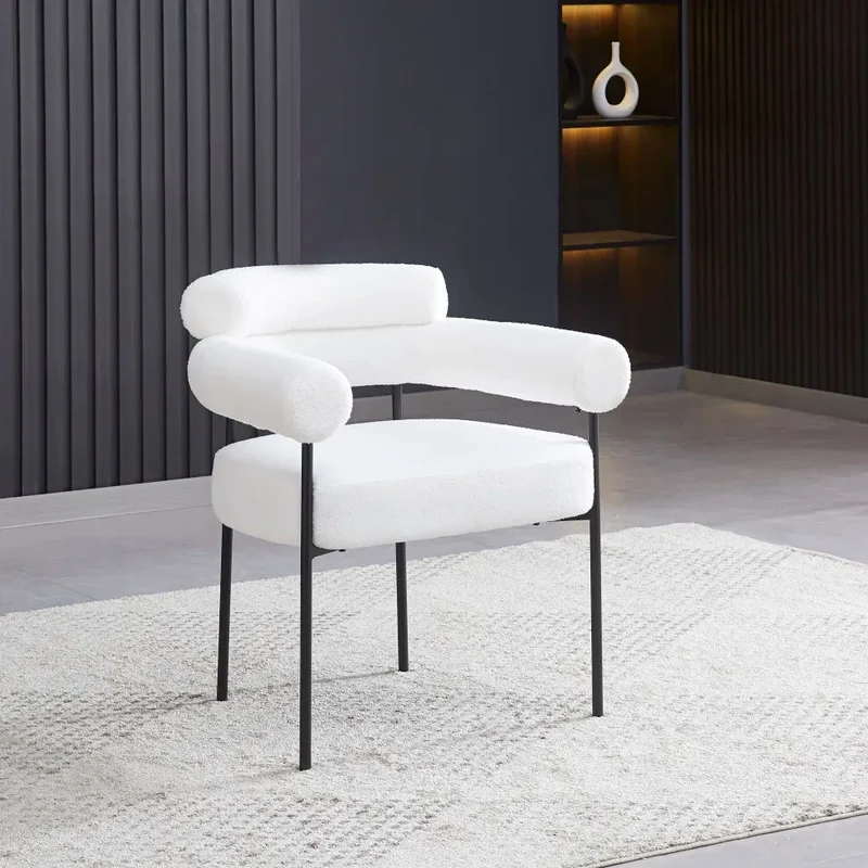 Chaise Bulle Accoudoir Structure Acier Noir laine bouclée blanche