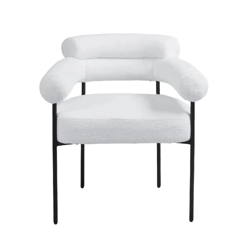 Chaise Bulle Accoudoir Structure Acier Noir laine bouclée blanche