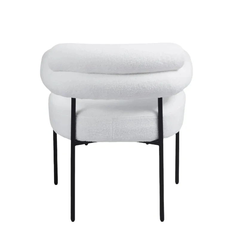 Chaise Bulle Accoudoir Structure Acier Noir laine bouclée blanche