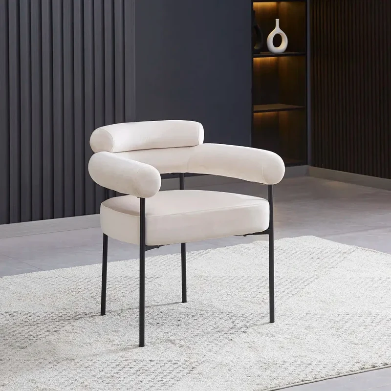 Chaise Bulle Accoudoir Structure Acier Noir velours beige