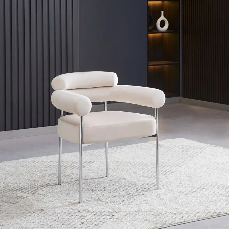 Chaise Bulle Accoudoir Structure Acier Argent velours beige
