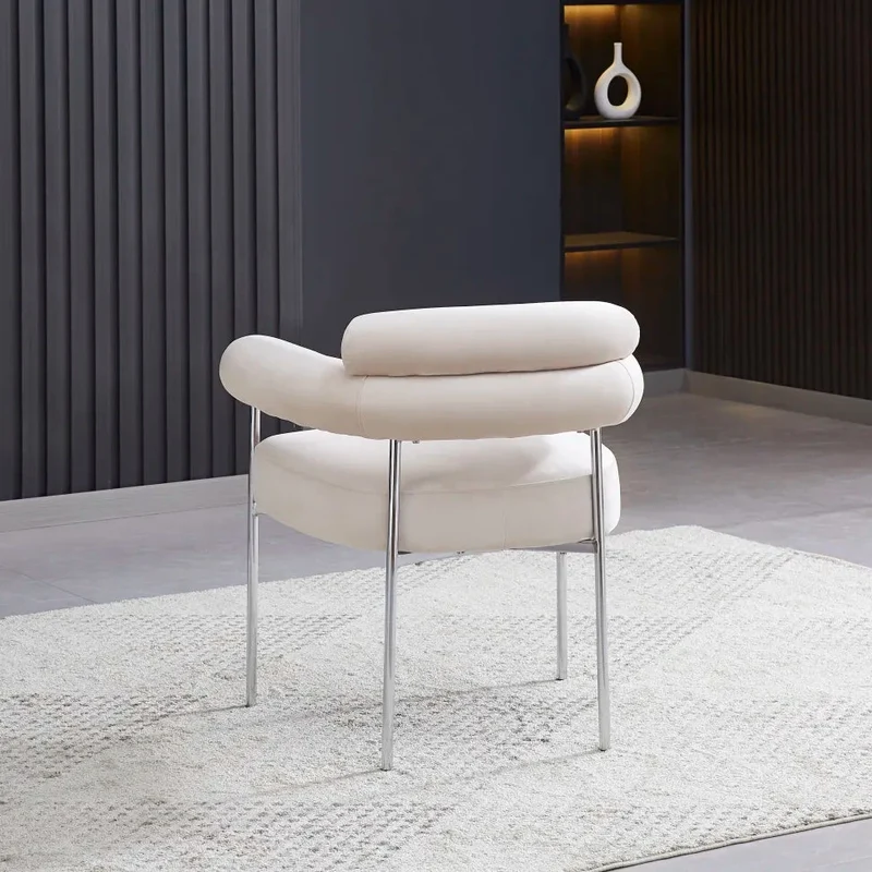 Chaise Bulle Accoudoir Structure Acier Argent velours beige