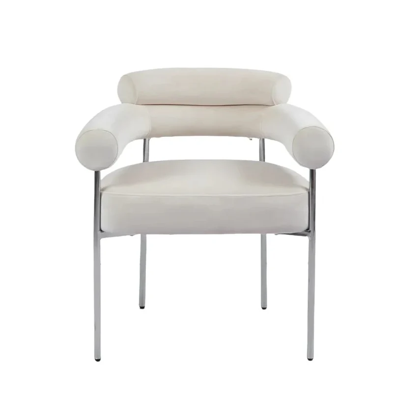 Chaise Bulle Accoudoir Structure Acier Argent velours beige