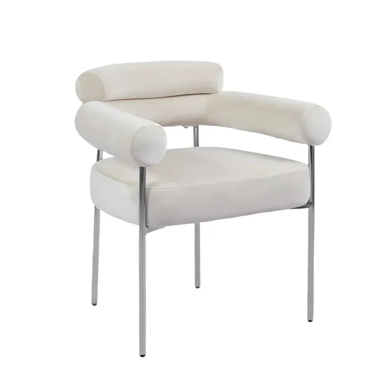 Chaise Bulle Accoudoir Structure Acier Argent velours beige