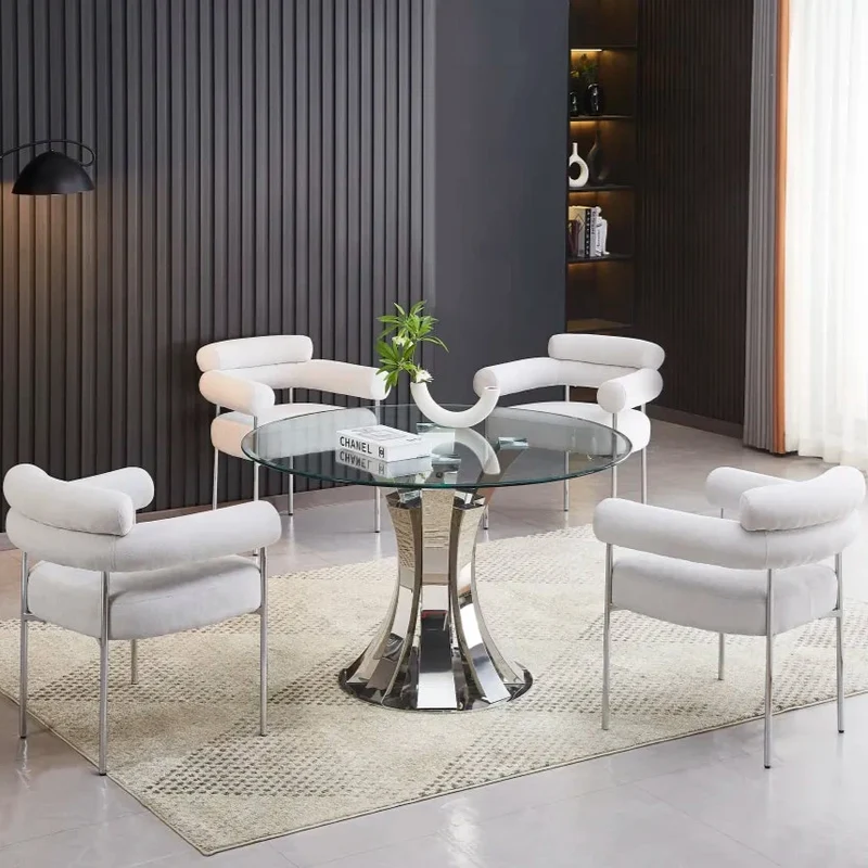 Chaise Bulle Accoudoir Structure Acier Argent tissu sergé gris