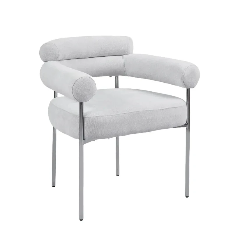 Chaise Bulle Accoudoir Structure Acier Argent tissu sergé gris