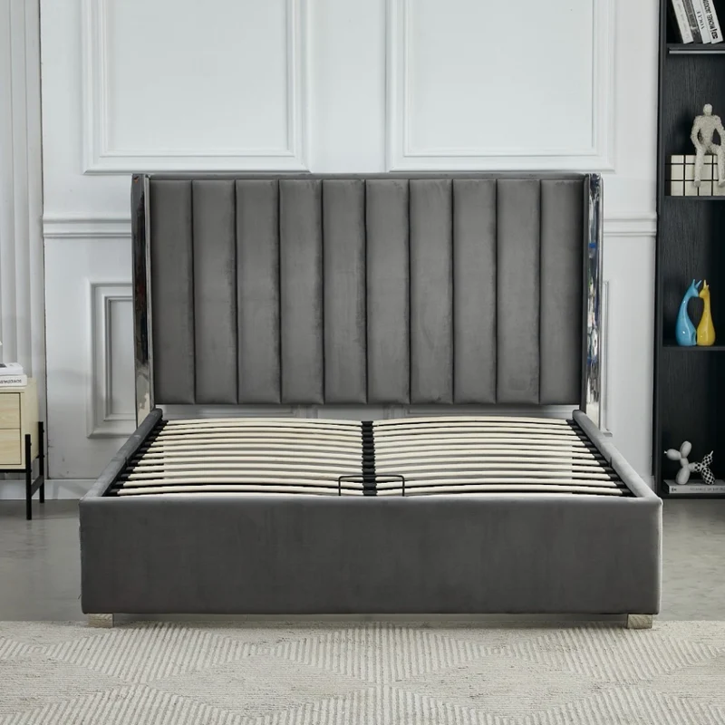 Lit coffre Prince velours gris