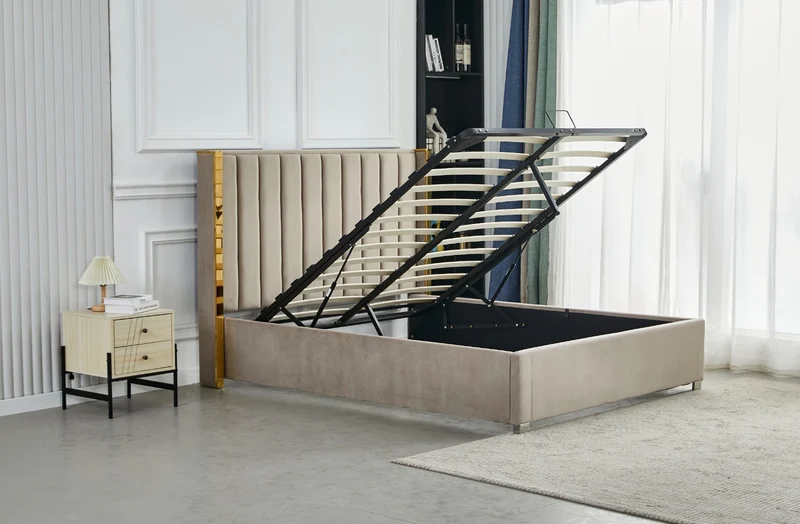 Lit coffre Prince velours beige