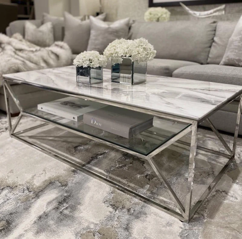 Table Basse Gambetta Argent Marbre blanc