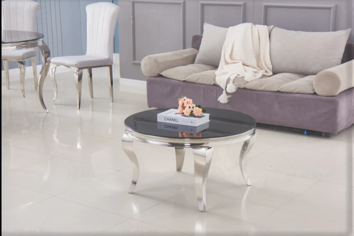 Table basse ronde Nansouty Argent marbre noir