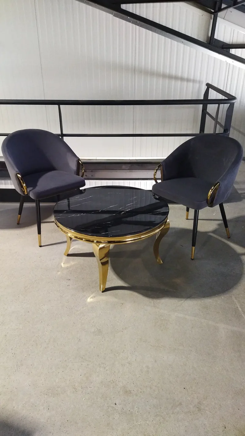 Table basse ronde Nansouty Or marbre noir