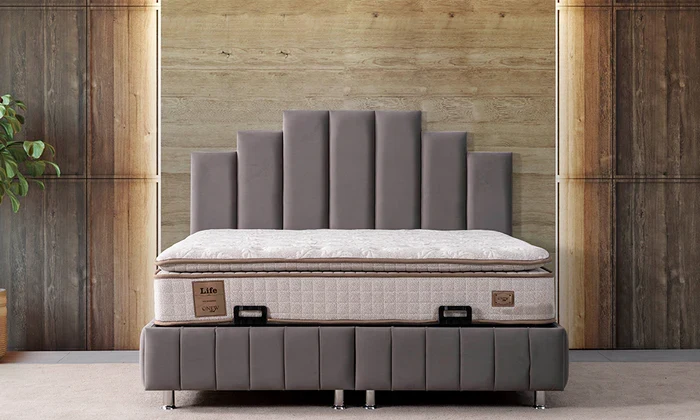Lit Coffre POLO GRIS - Velours