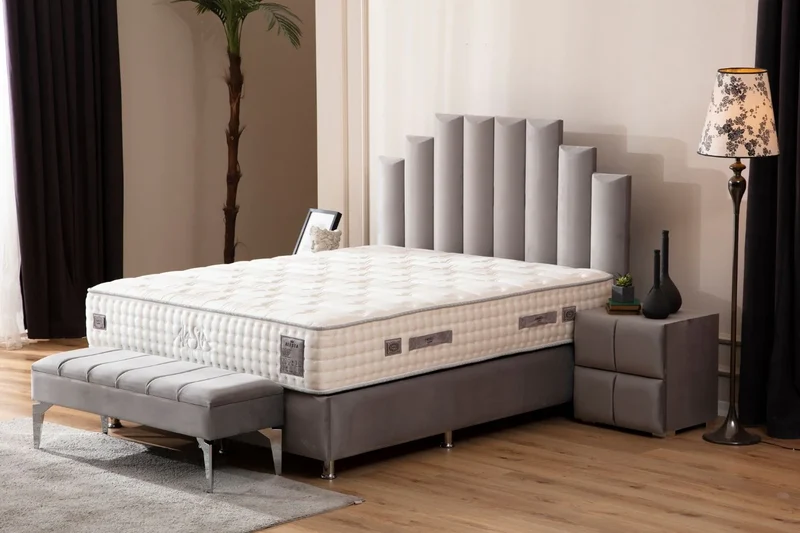 Lit Coffre POLO GRIS - Velours