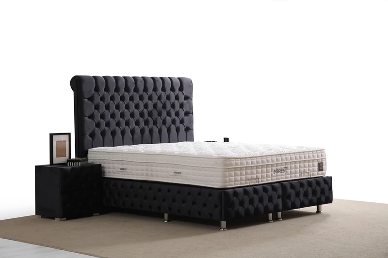 Lit Coffre LUNA NOIR - Velours Capitonné