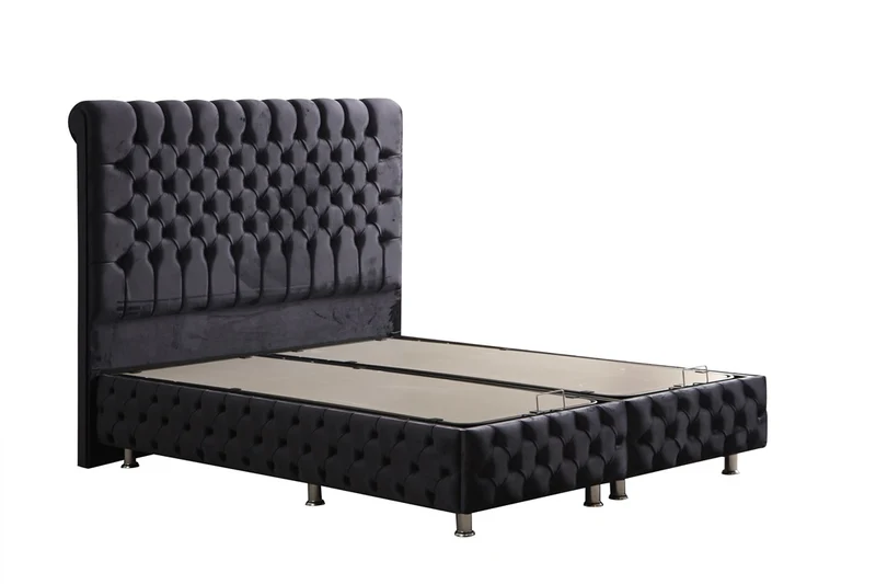 Lit Coffre LUNA NOIR - Velours Capitonné