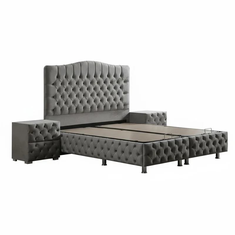 Lit Coffre PARIS GRIS FONCÉ - Velours Capitonné