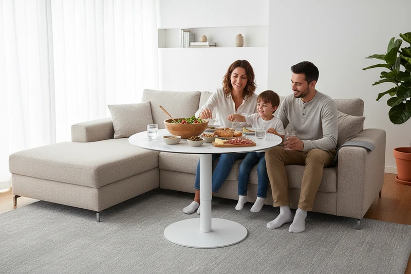 Table basse ronde relevable céramique marbre – Dorlan
