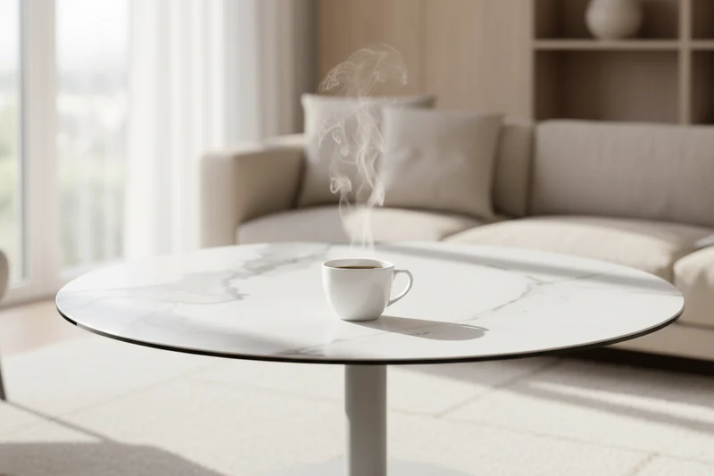 Table basse ronde relevable céramique marbre – Dorlan