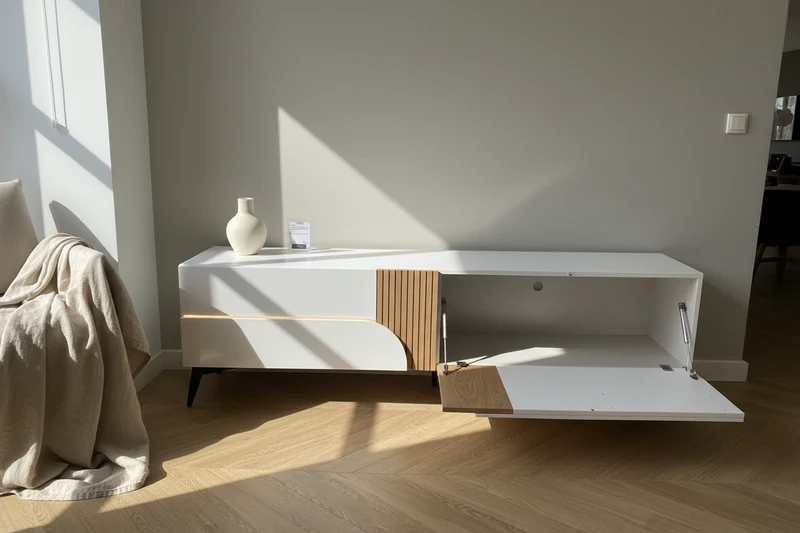 Meuble tv blanc et bois naturel - Marquis