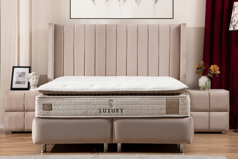 Lit Coffre SANA BEIGE - Velours