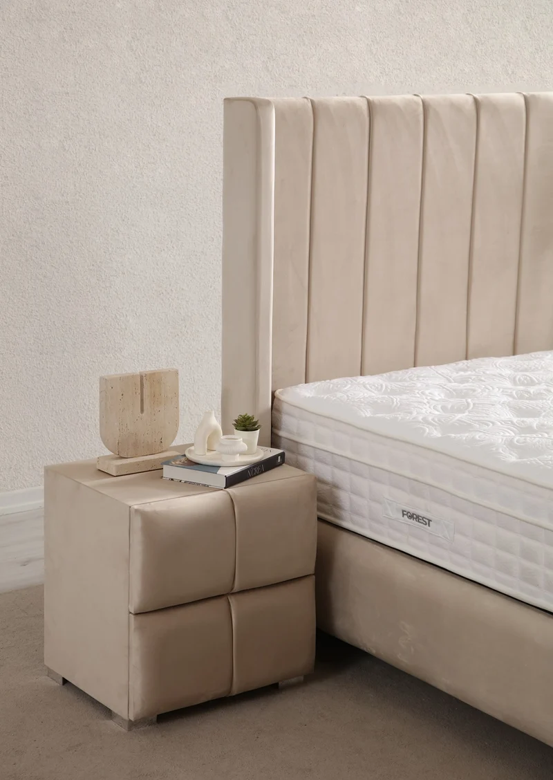 Lit Coffre SANA BEIGE - Velours