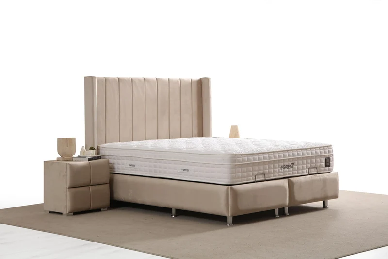 Lit Coffre SANA BEIGE - Velours
