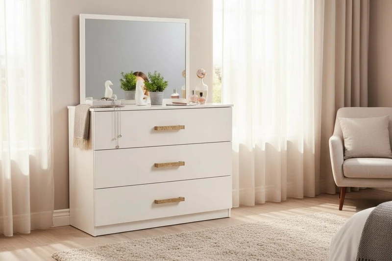 Coiffeuse 3 Tiroirs Gilina Beige