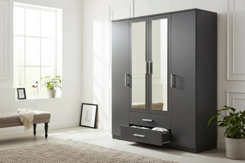 Armoire 4 Portes Gilona Gris