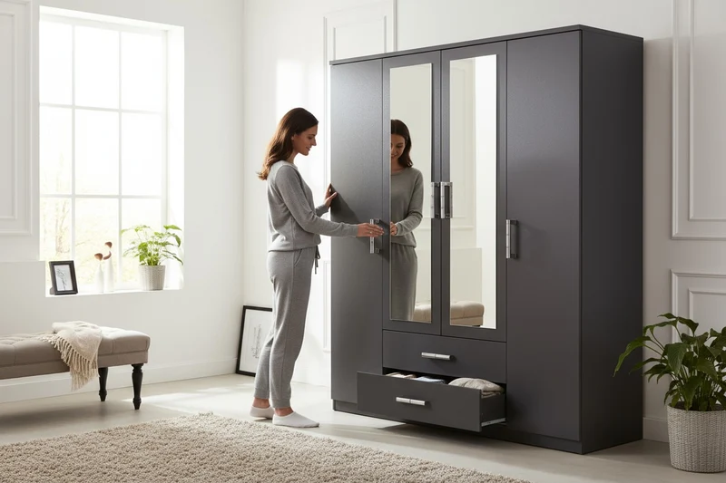 Armoire 4 Portes Gilona Gris
