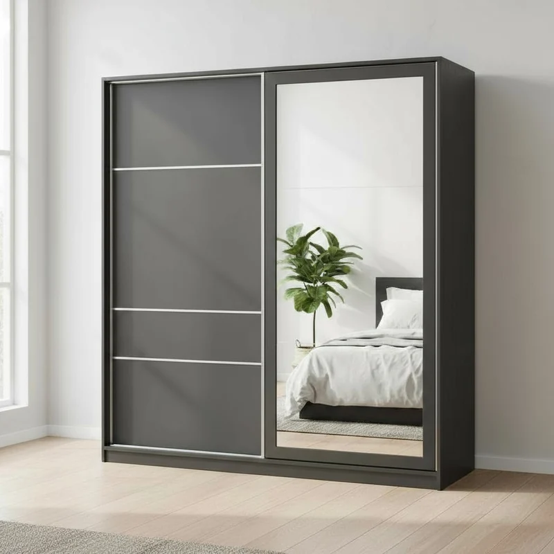 Armoire 2 Portes Coulissantes Lirona Gris