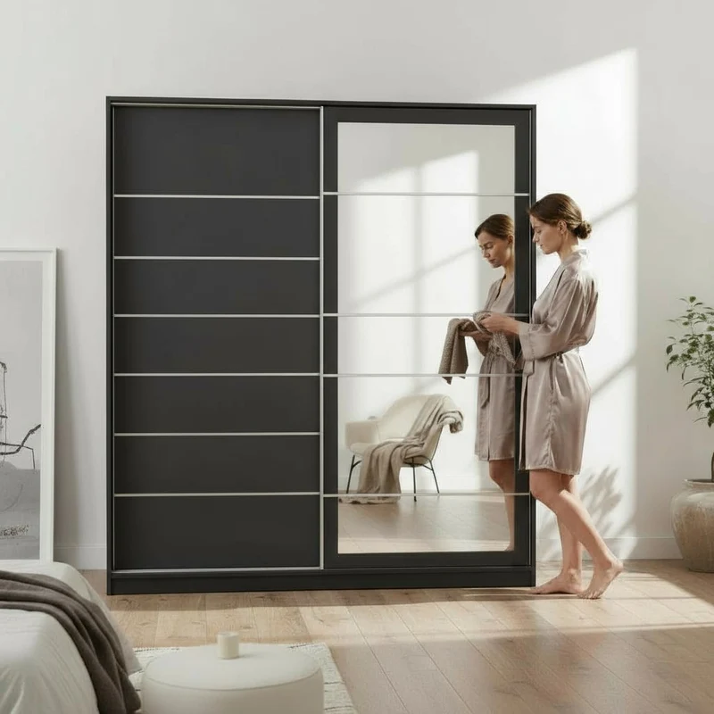 Armoire 2 Portes Coulissantes Lirona Gris